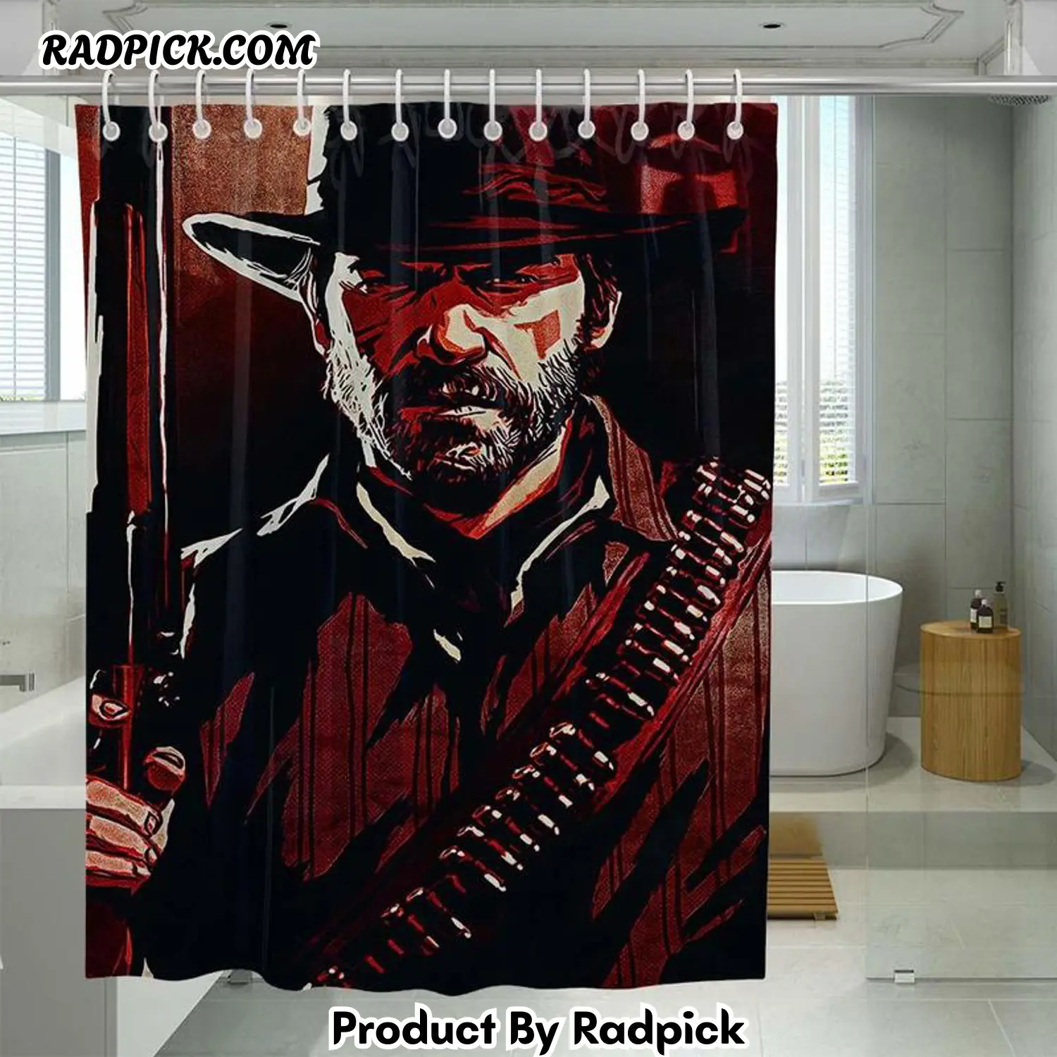 Very western of arthur morgan shower curtain set for bathroom decor gift for friends rp38725